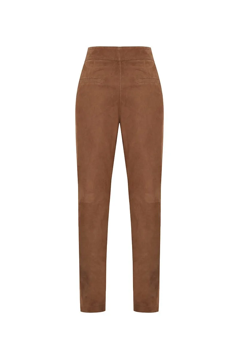 Alma Women's Straight-Leg Suede Leather Trousers