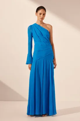 AMINA ASYMMETRICAL MAXI DRESS - AQUA