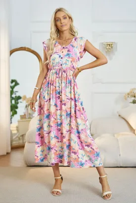 *APP EXCLUSIVE* Floral Vneck A-Line Midi Dress