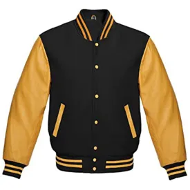 Black and Gold Premium Varsity Jacket with Customizable Emblems