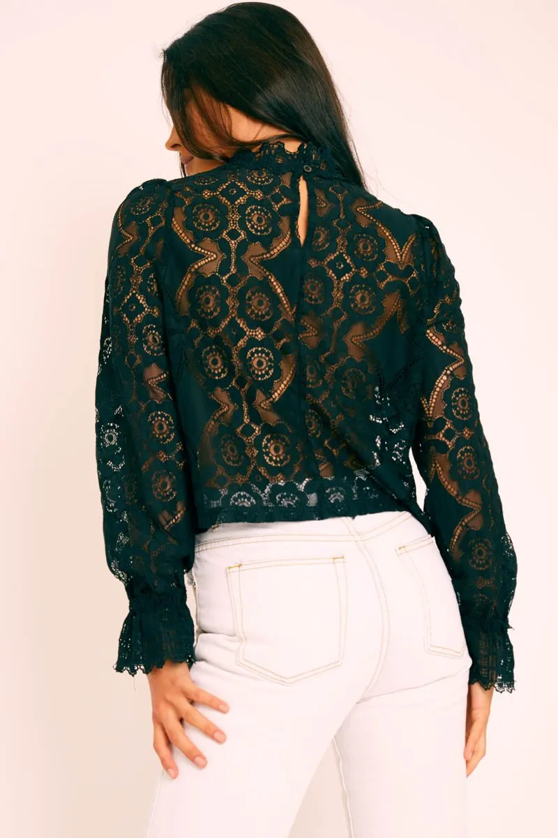 Black Lace High Neck Blouse - Bay