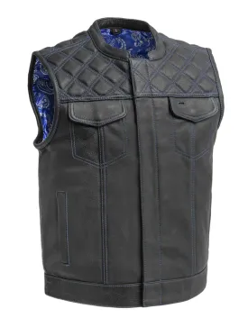 BLUE HL11693SPTBLUE  Black Men Cross Stitch Club Leather Vest