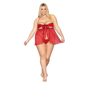 Bow Babydoll and Thong - Queen Size - Ruby