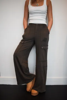 Brown Cargo Wide Leg Sweat Pant