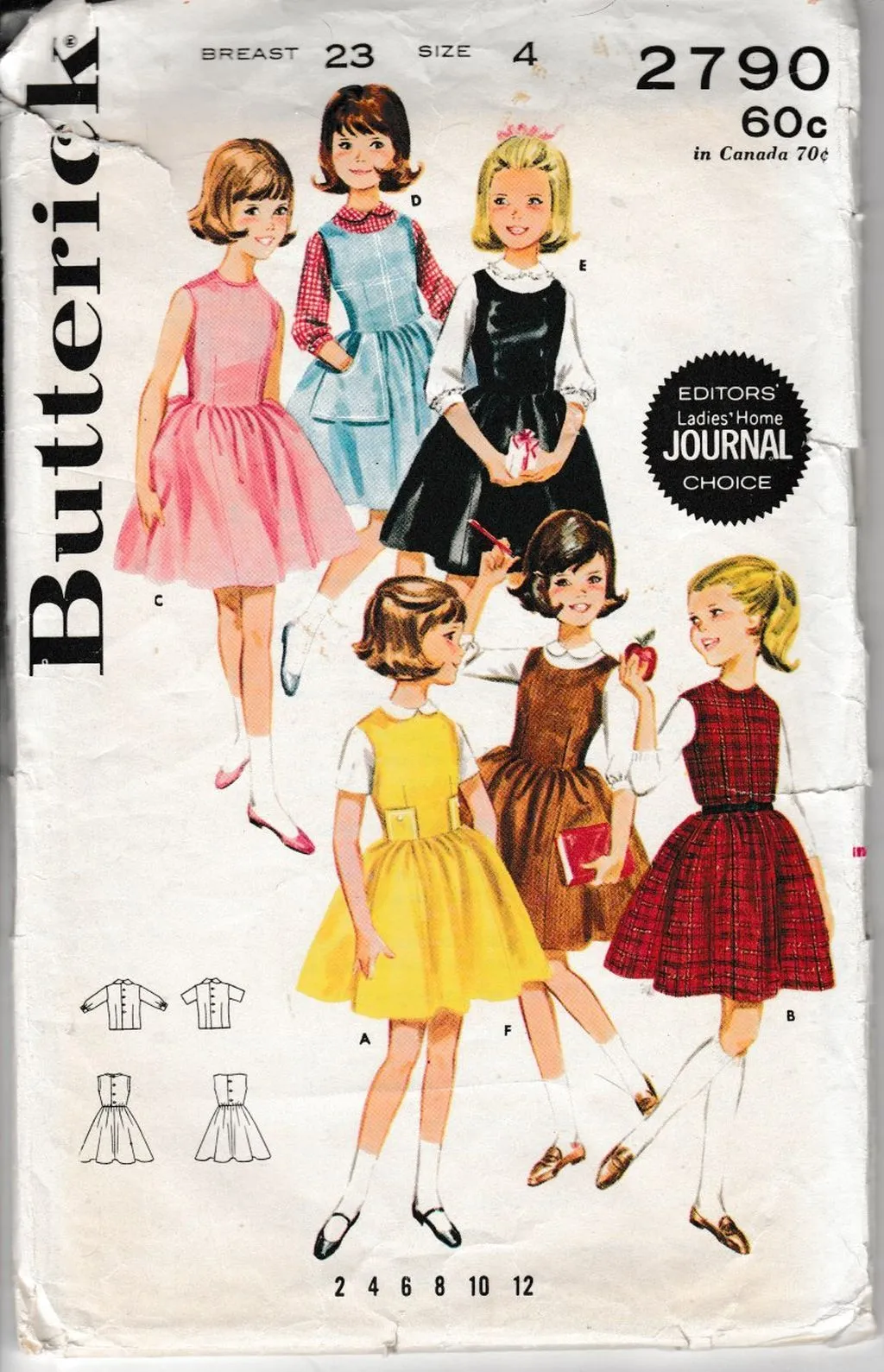 Butterick 2790 Little Girls Jumper Dress Blouse Vintage 1960's Sewing Pattern