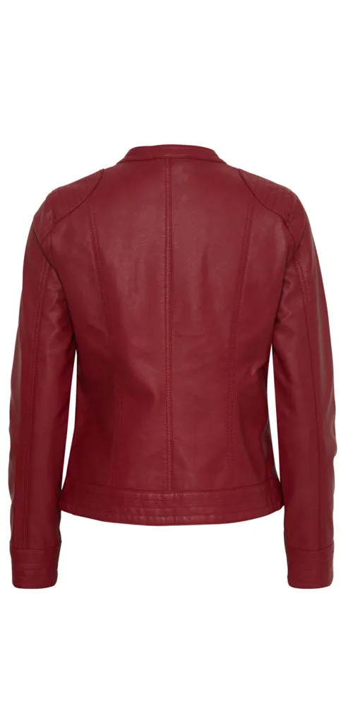 B.Young Faux Leather Jacket, cranberry