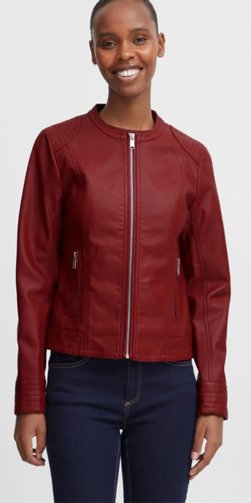 B.Young Faux Leather Jacket, cranberry