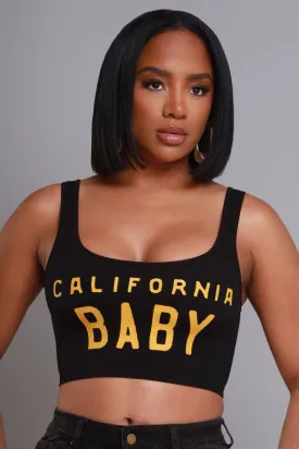 Cali Baby Cropped Graphic Tank Top - Black