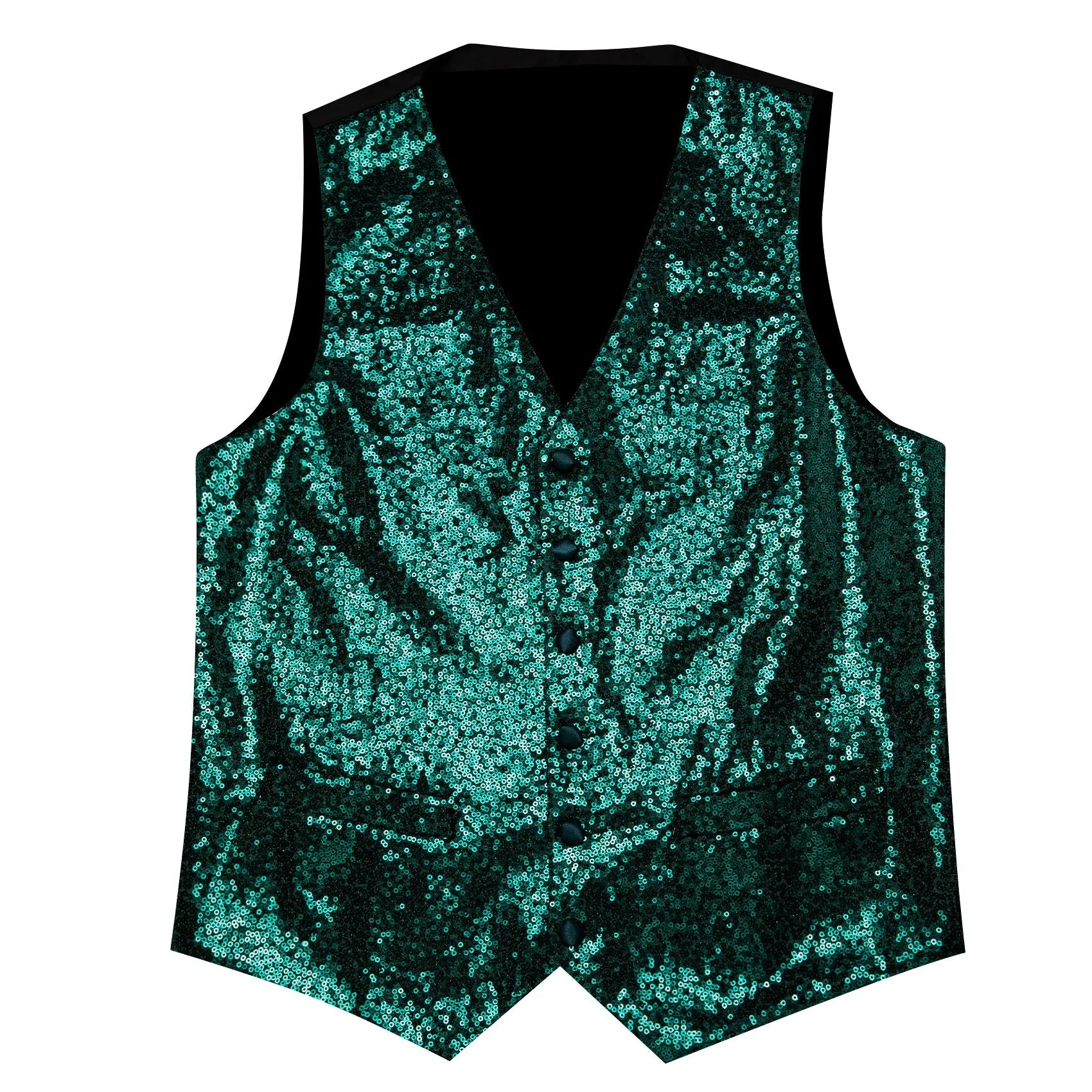 Dark Green Sequins Silk Men's Vest Hanky Cufflinks Bow Tie Set