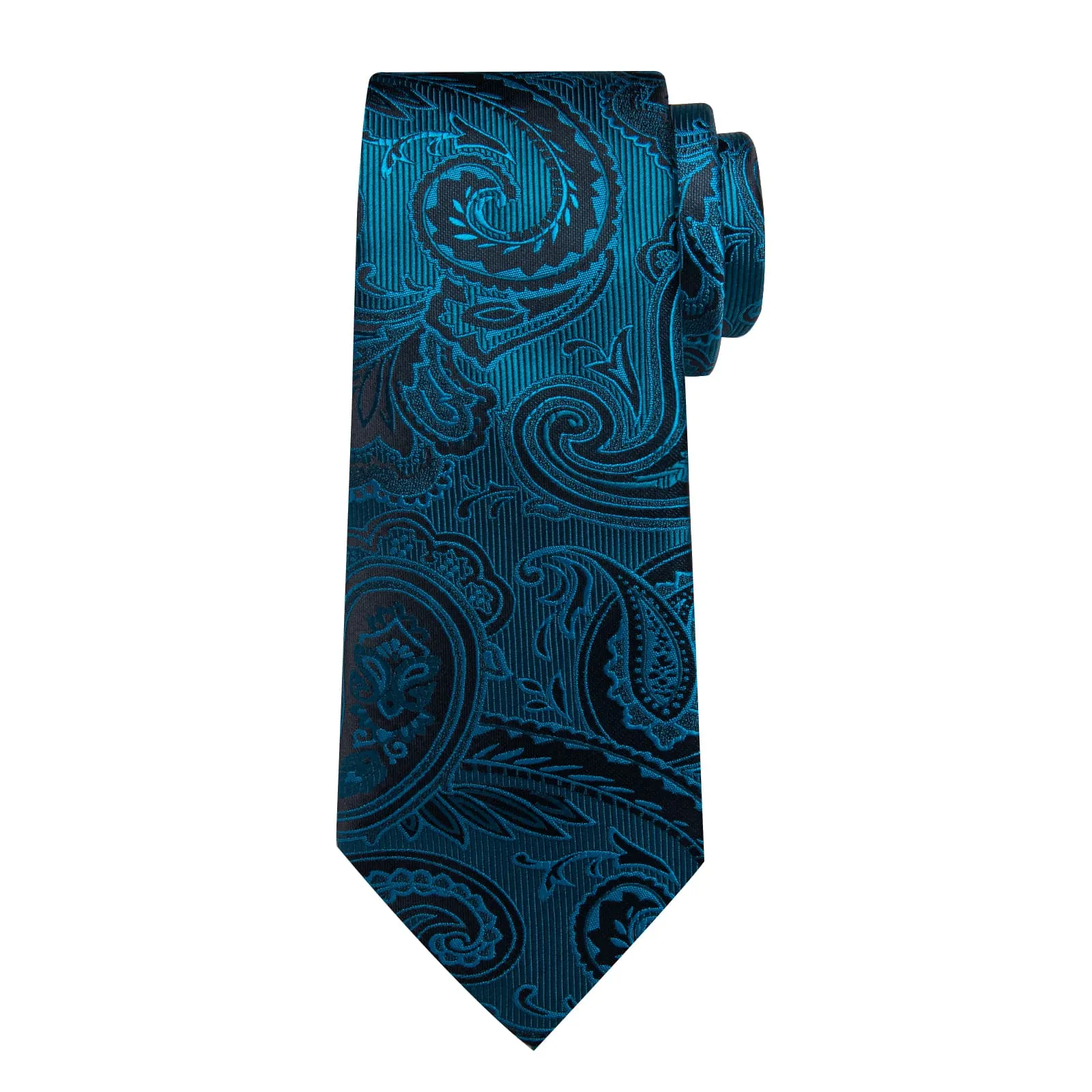 DiBanGu Dress Tie Teal Floral Men's Silk Tie Handkerchief Cufflinks Set