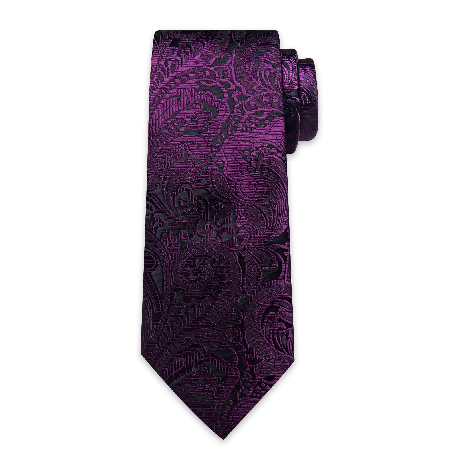 DiBanGu Dress Tie Tyrian Purple Floral Mens Silk Business Work Tie Handkerchief Cufflinks Set