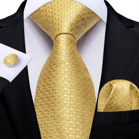 DiBanGu Gold Tie Geometry Men's Silk Tie Pocket Square Cufflinks Set