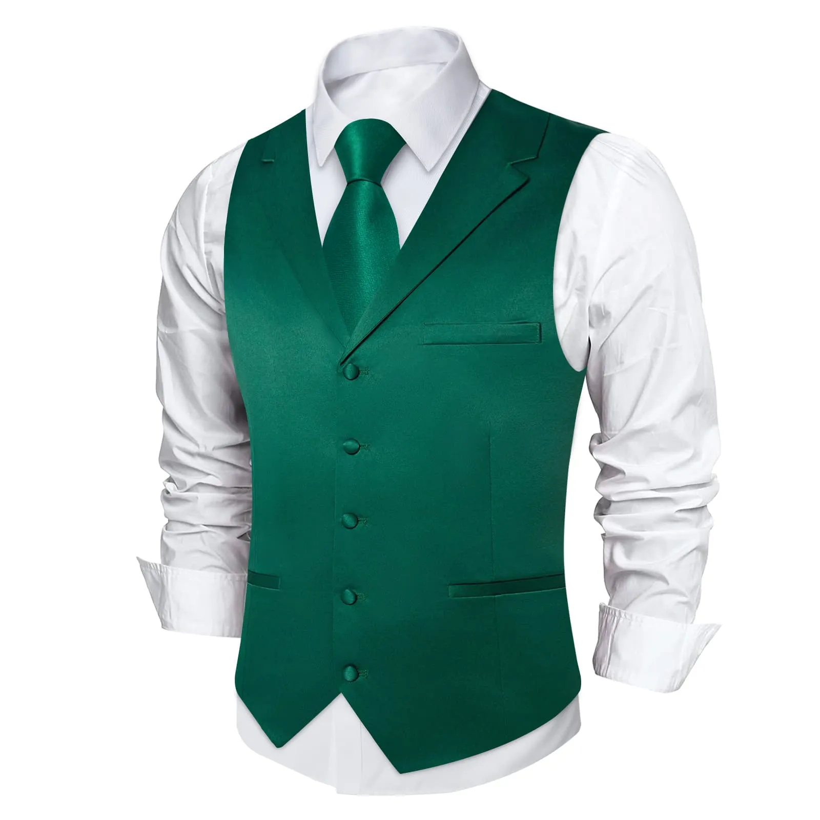 DiBanGu Tuxedo Waistcoat Bottle Green Solid Notched Collar Business Casual Vest for Men