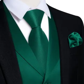 DiBanGu Tuxedo Waistcoat Bottle Green Solid Notched Collar Business Casual Vest for Men