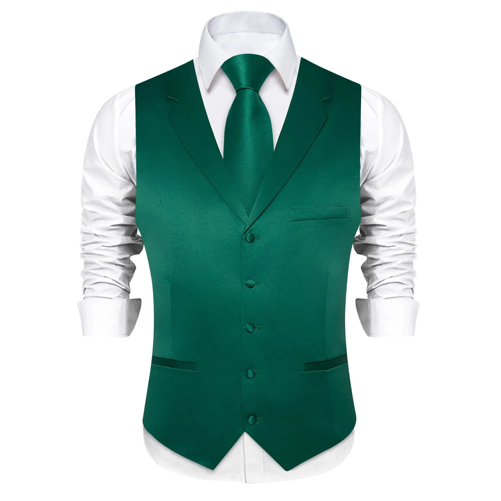 DiBanGu Tuxedo Waistcoat Bottle Green Solid Notched Collar Business Casual Vest for Men