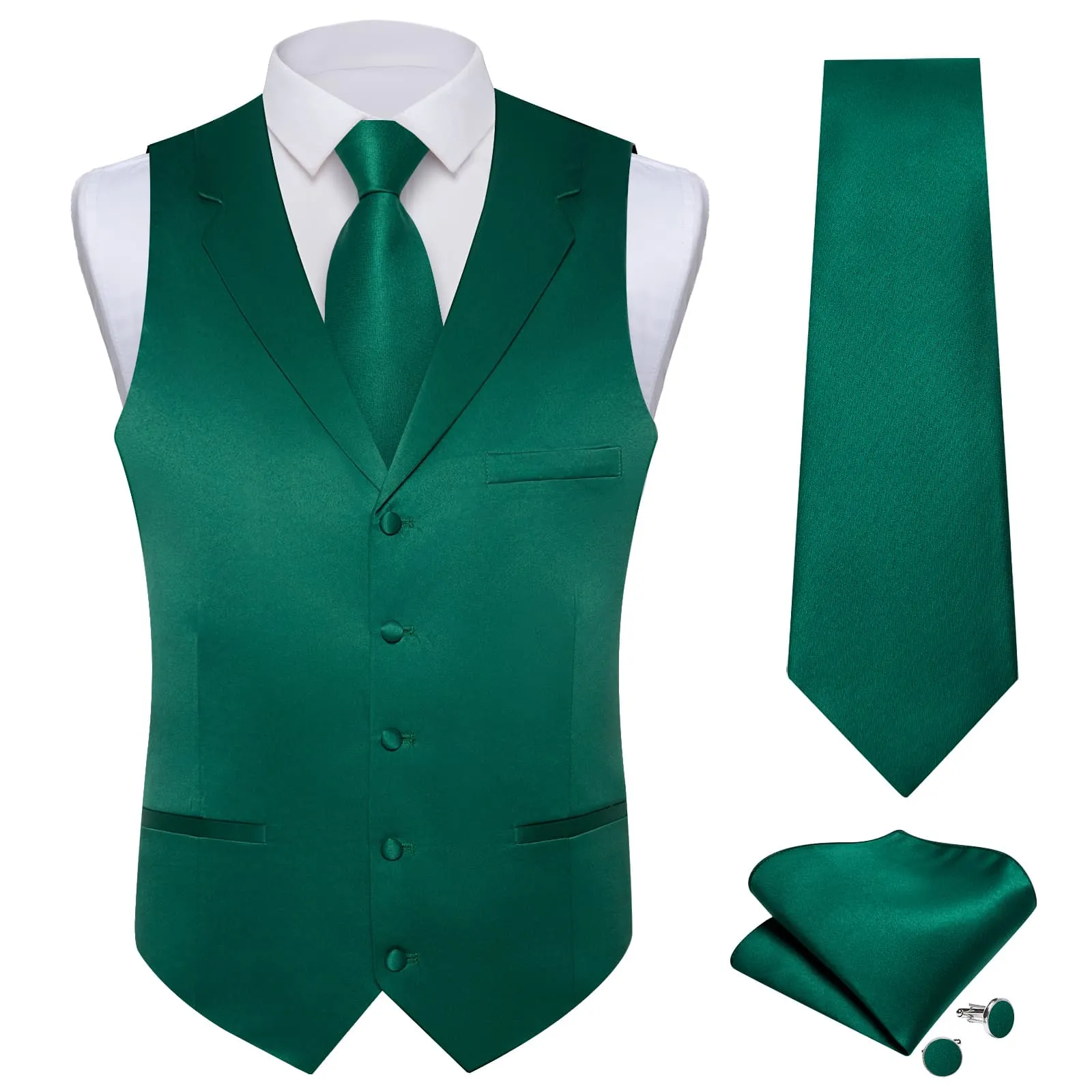 DiBanGu Tuxedo Waistcoat Bottle Green Solid Notched Collar Business Casual Vest for Men