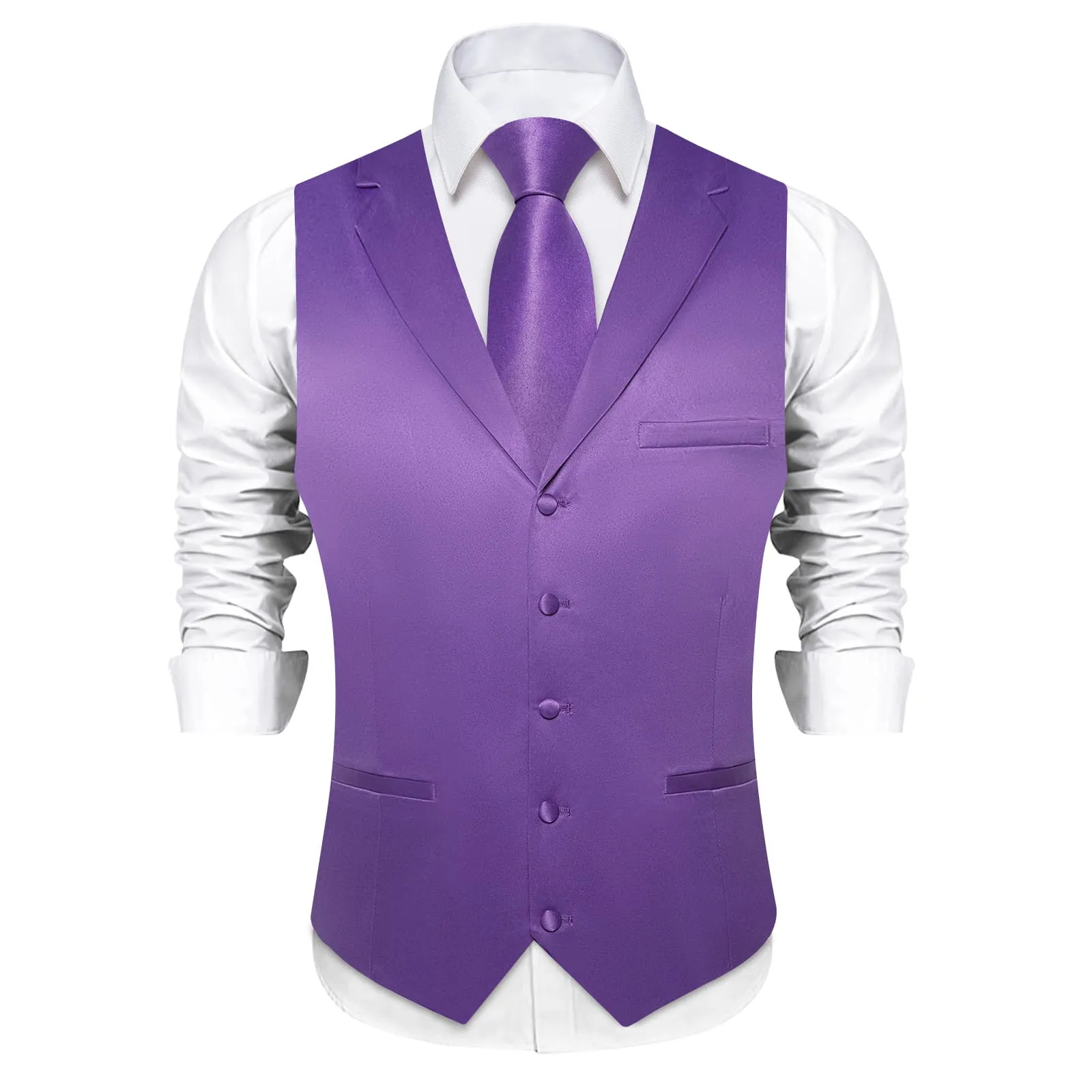 DiBanGu Tuxedo Waistcoat Deep Lilac Purple Solid Notched Collar Mens Business Casual Vest