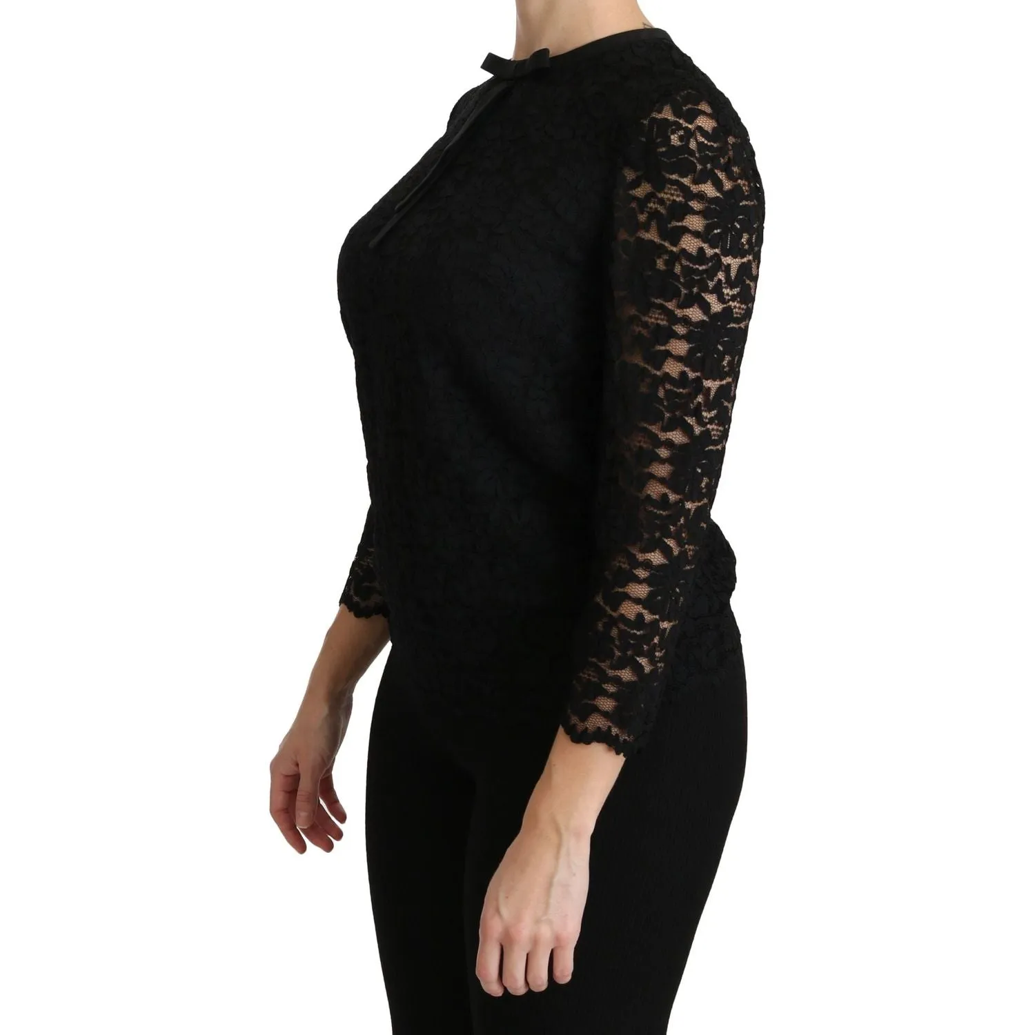 Dolce & Gabbana Elegant Black Lace Crew Neck Blouse