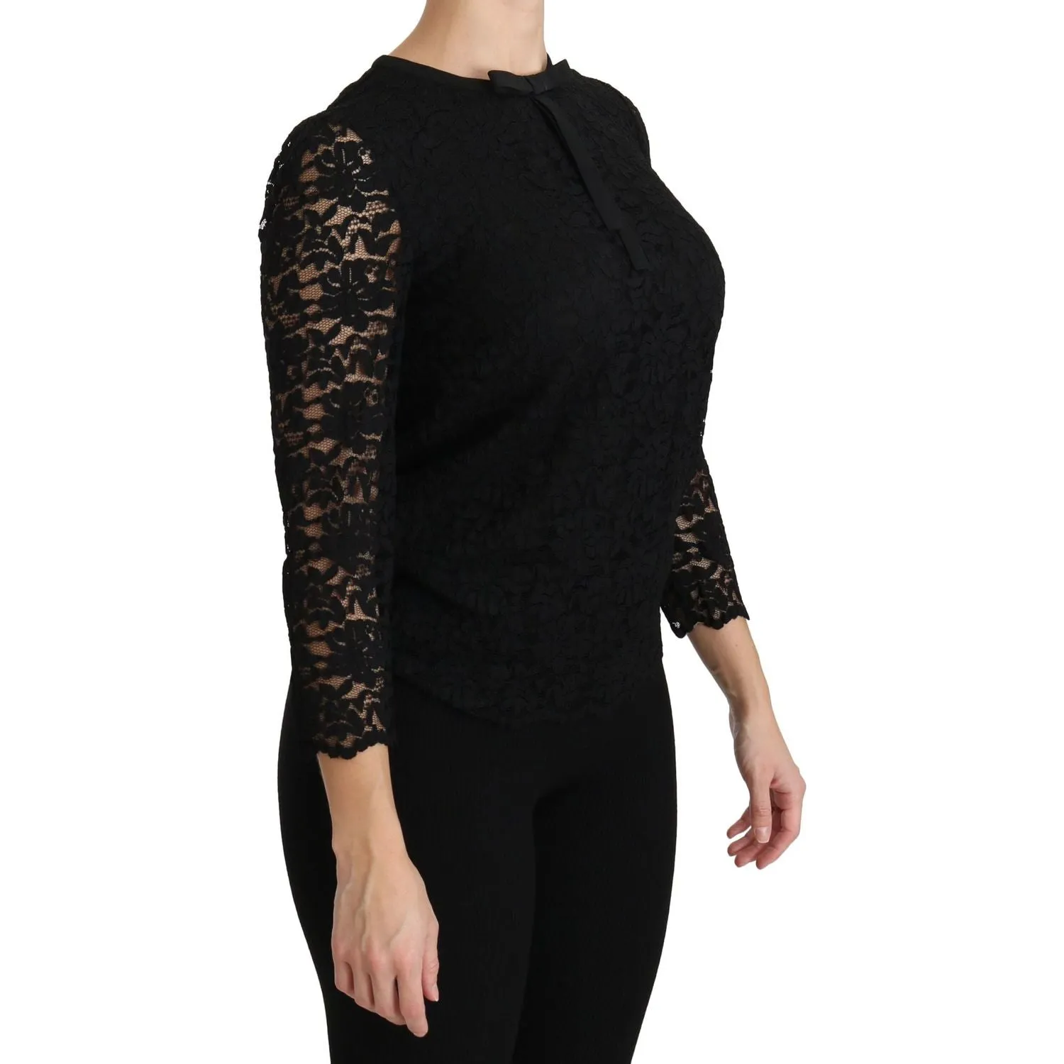 Dolce & Gabbana Elegant Black Lace Crew Neck Blouse