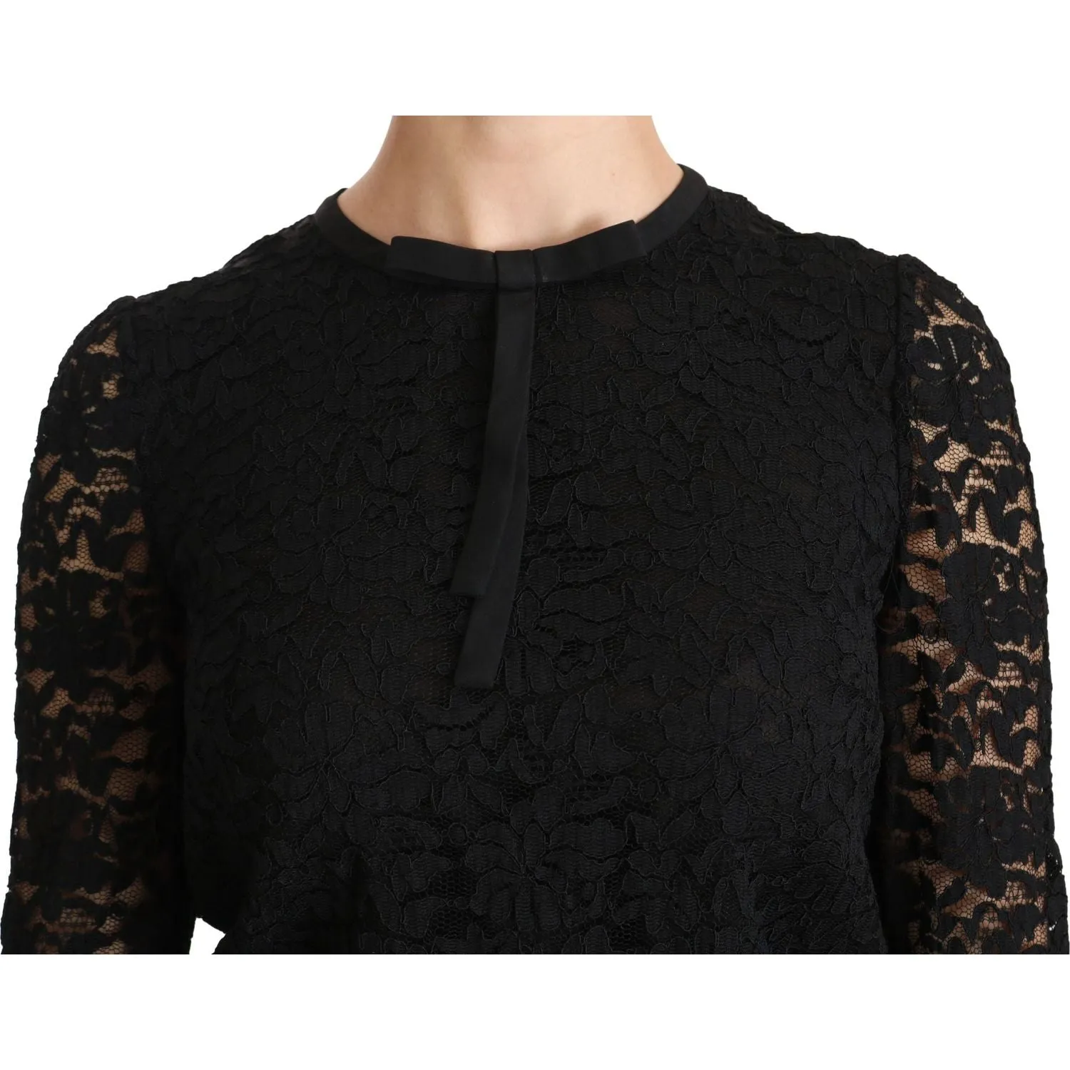 Dolce & Gabbana Elegant Black Lace Crew Neck Blouse