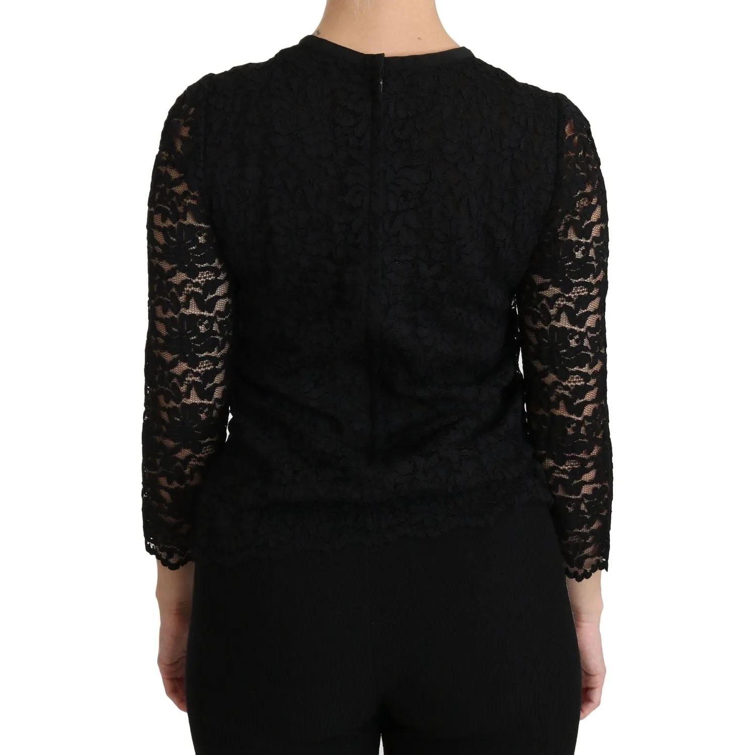 Dolce & Gabbana Elegant Black Lace Crew Neck Blouse