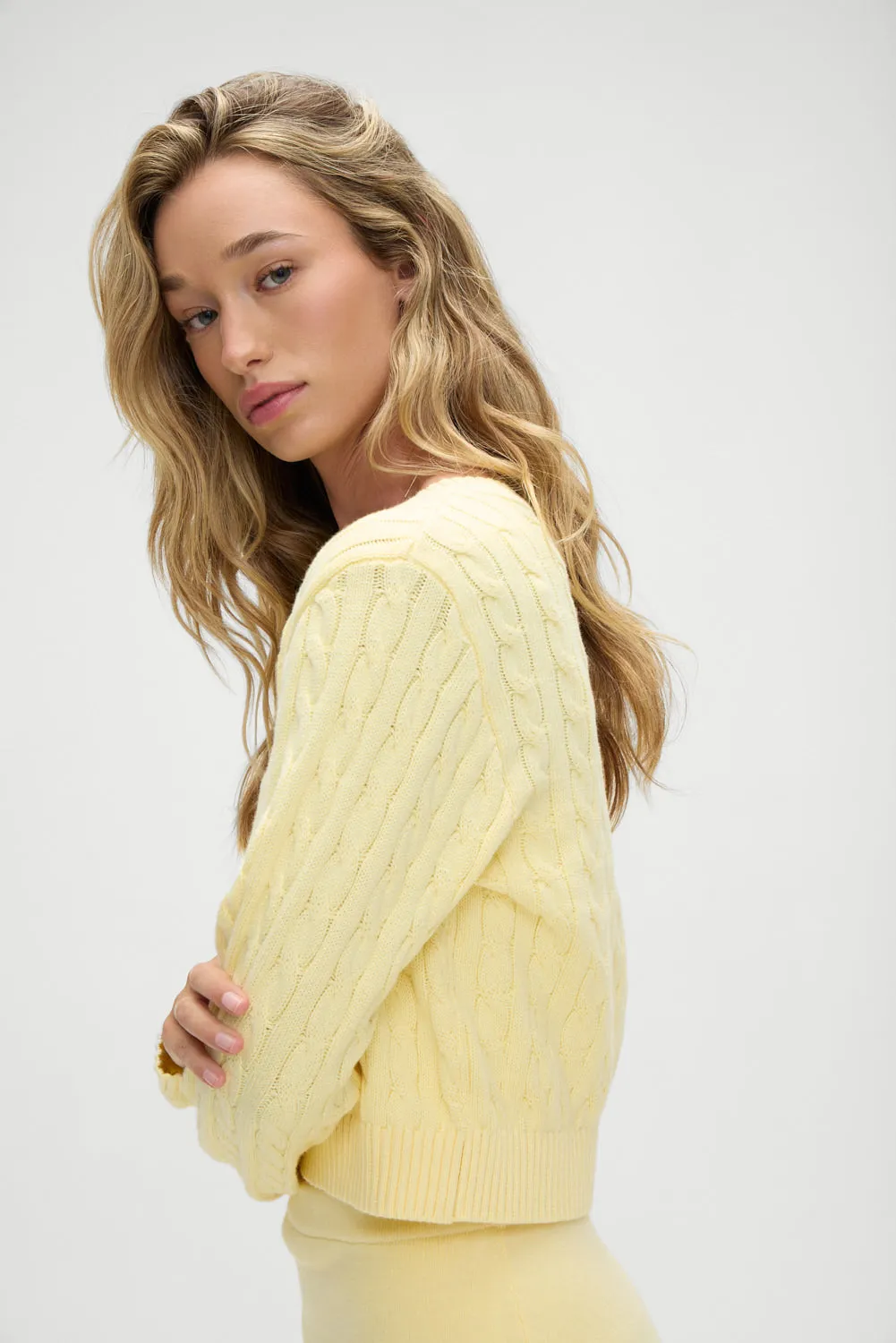 Dudley Cable Knit Cardigan - Vanilla Sugar