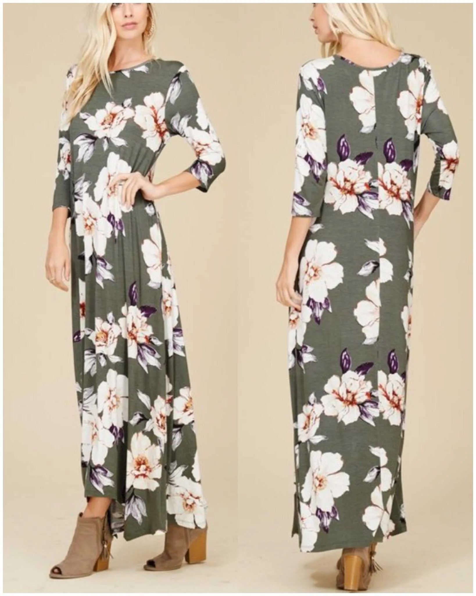 Fall Olive You Floral Maxi Dress