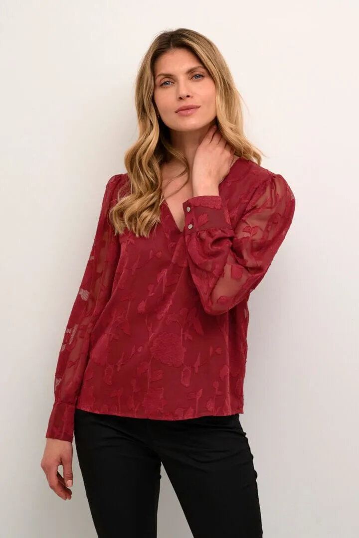 FLORAL LACE RED LINED BLOUSE