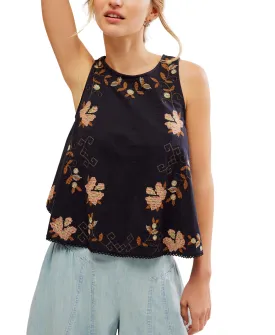 Free People Fun and Flirty Emb Top