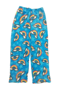 Fuzzy Pajama Pants - Blue Rainbow Clouds