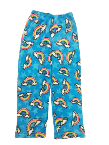 Fuzzy Pajama Pants - Blue Rainbow Clouds