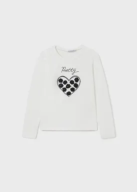 Girls Heart Long Sleeved T-Shirt - White | Mayoral