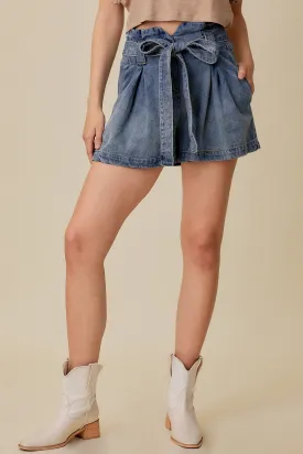 High Rise Paperbag Denim Short