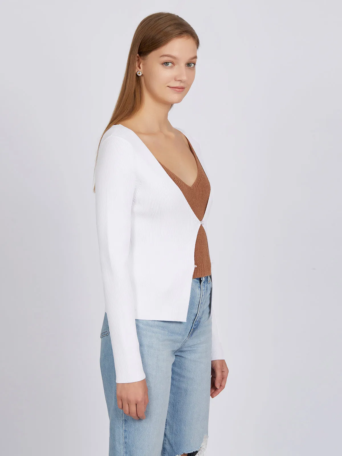 Jess Button Front Cropped Cardi - Bleach White