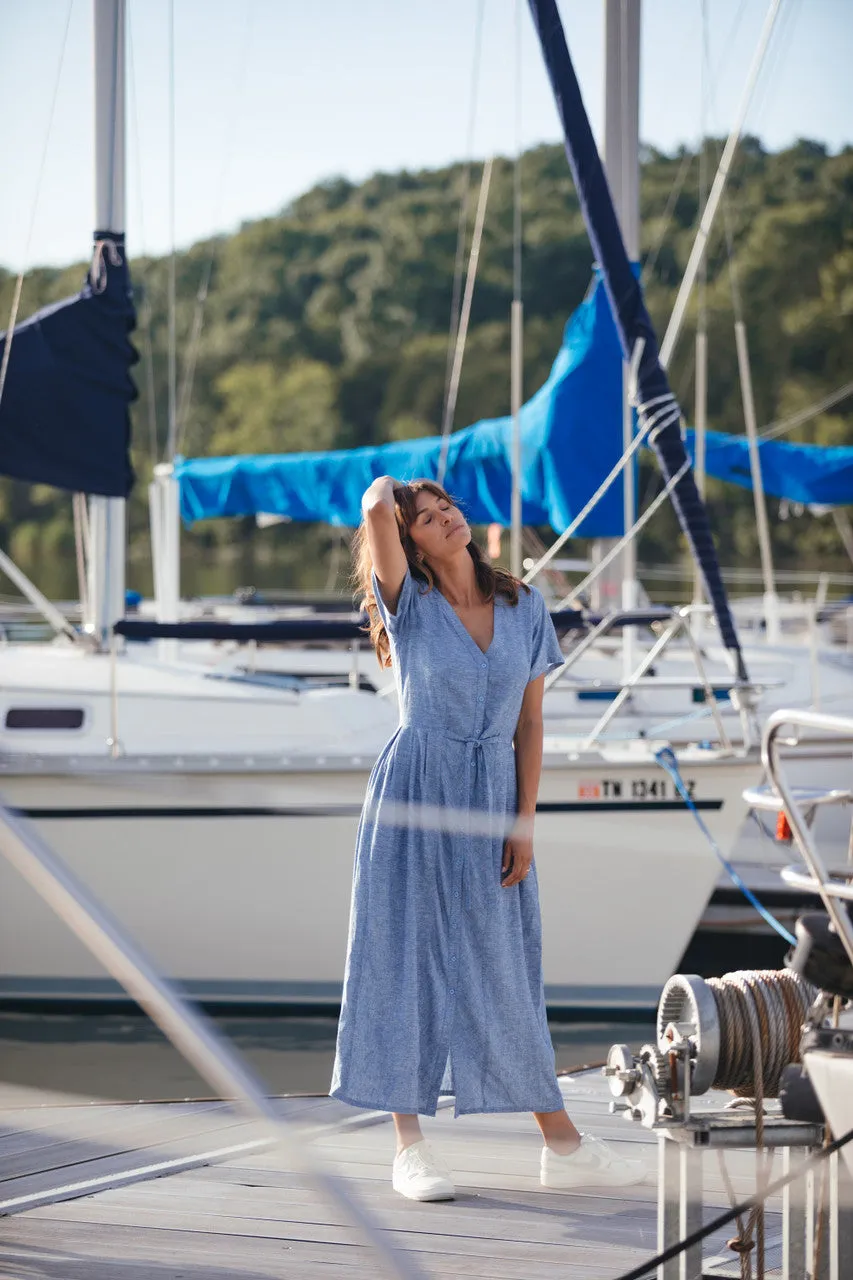 June Dress in Light Blue Linen/Cotton