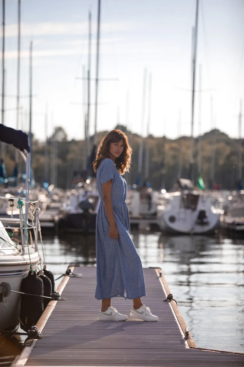 June Dress in Light Blue Linen/Cotton