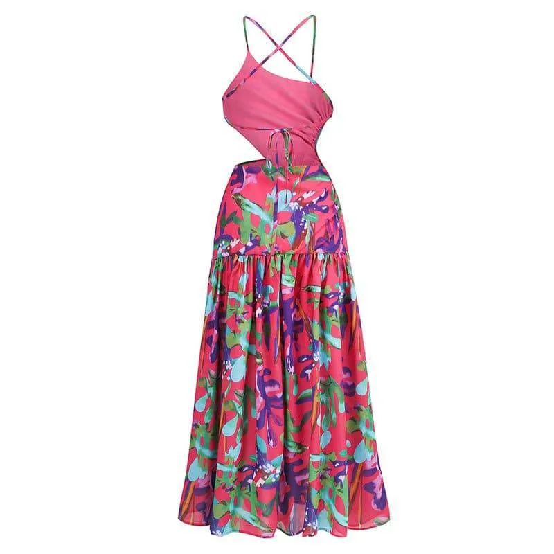 Katie Floral Print Hollow Cut-Out Maxi Dress