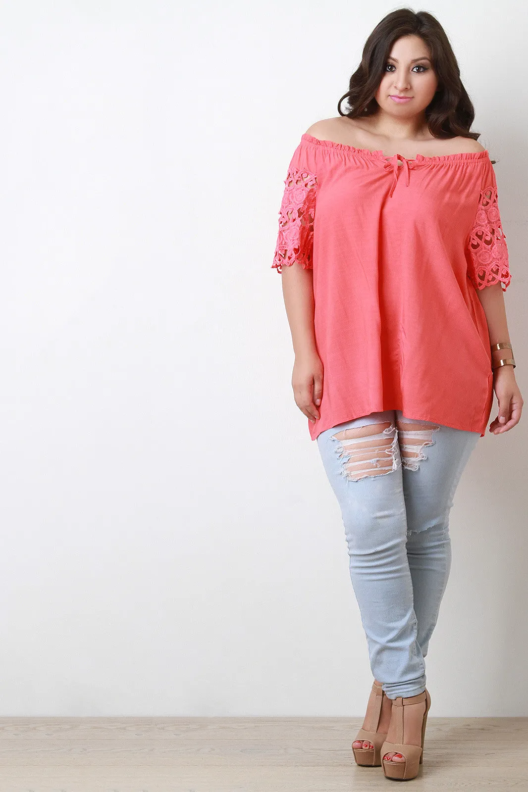 Lace Sleeve Off The Shoulder Blouse