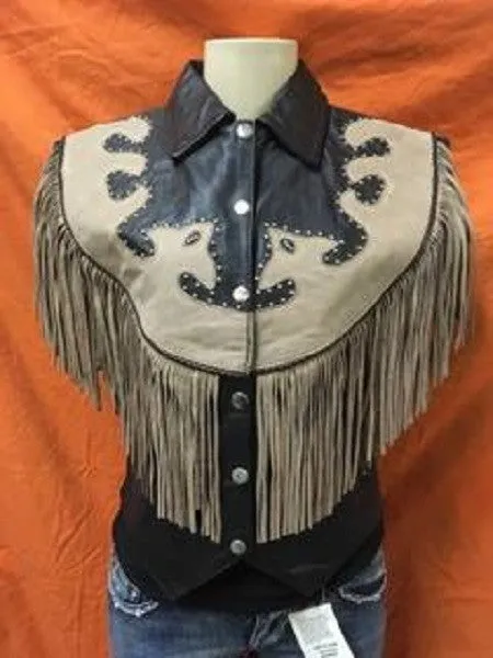 Ladies Black and Brown Fringe Vest 9731V WV