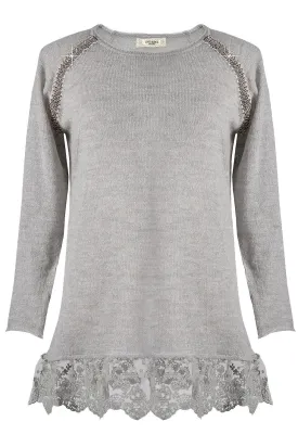 LEANDER Grey Lace Long Blouse