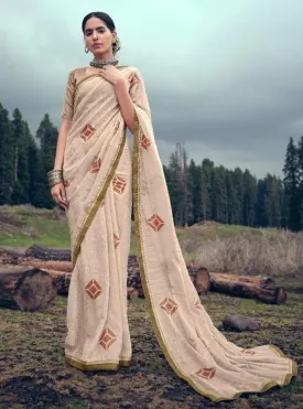 Light Brown Chiffon Fancy Lace Border Sarees Online