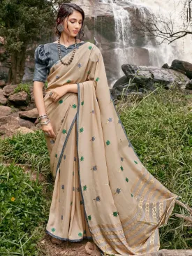 Light Brown Printed Chiffon Sarees for Women With Blouse