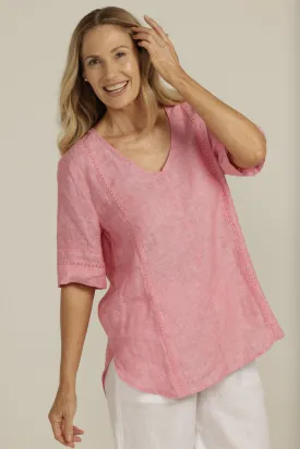 Linen Lace Trim Insert Top Watermelon