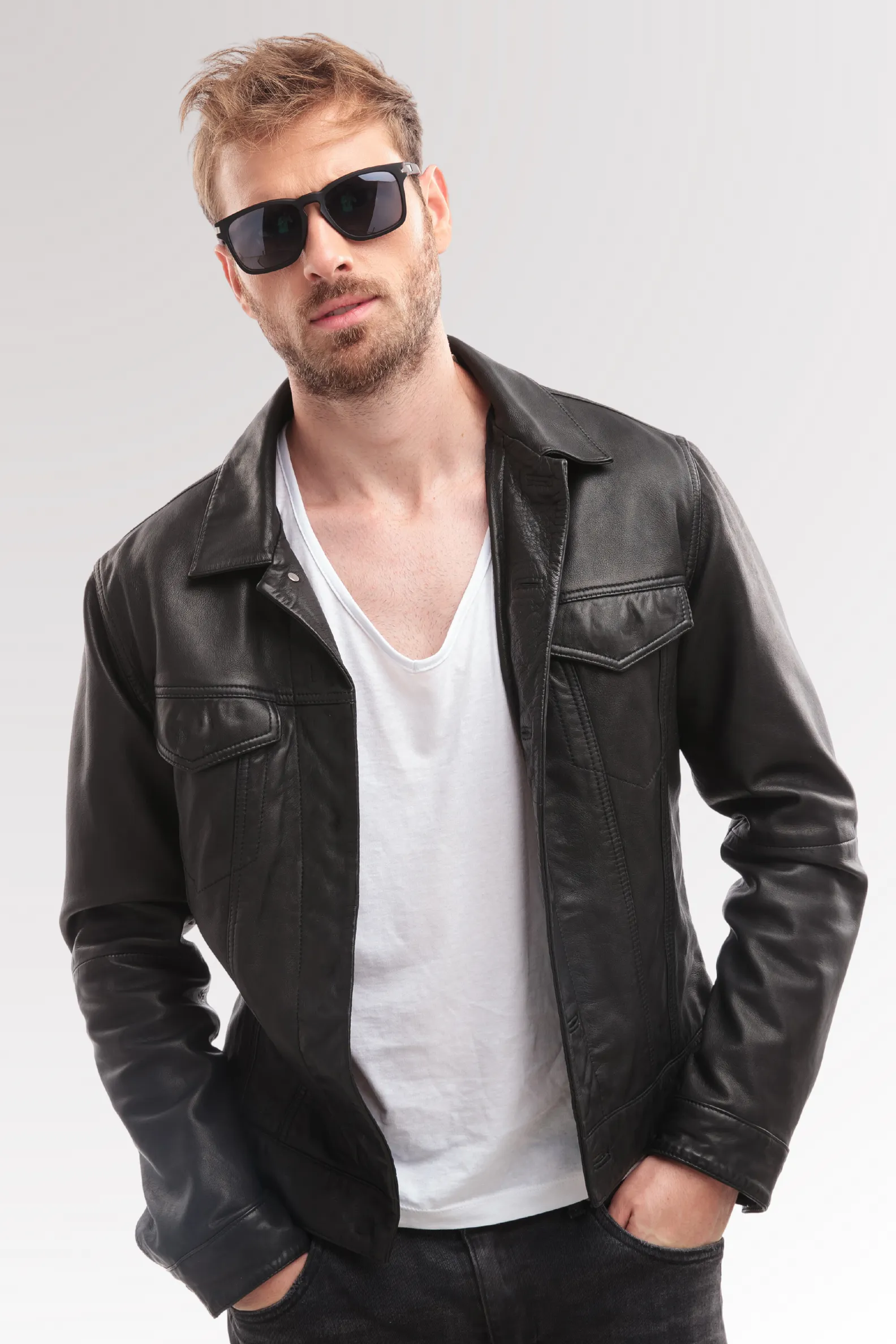 Mason Mens Flap Pocket Leather Jacket