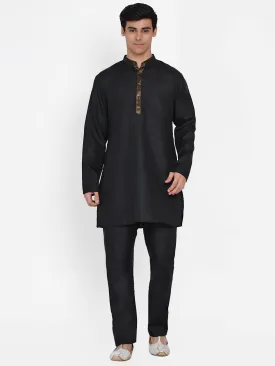 Men Black Embroidered Empire Kurta with Pyjamas