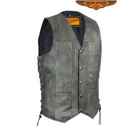 Men's Gray Club Vest with Concealed Carry Pockets & Side Laces