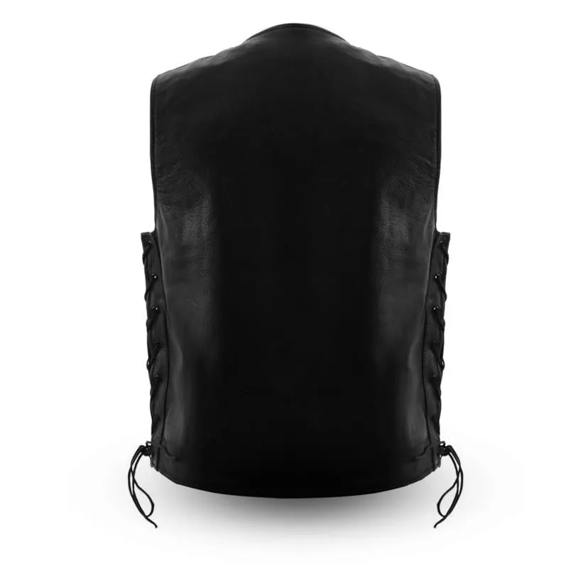 Men's Single Back Panel Gambler Leather Vest