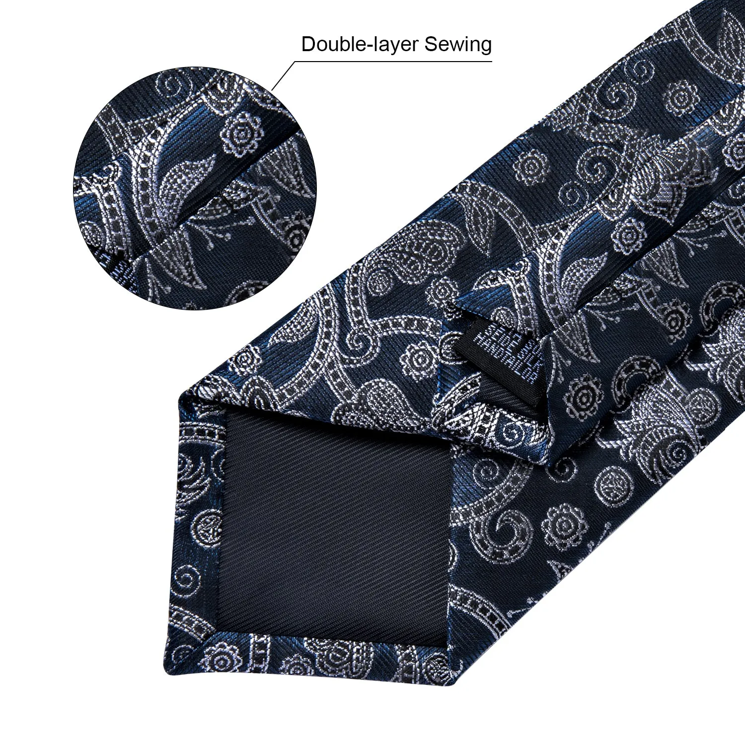 Novelty Blue Grey floral Tie Handkerchief Cufflinks Set