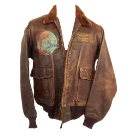 Original U.S. WWII Named US Navy Bomber Squadron G-1 Leather Flying Jacket Featuring Bugs Bunny Squadron Artwork - P.N. Dobson USNR