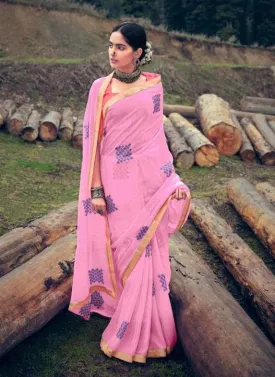 Pink Chiffon Fancy Lace Border Sarees Online